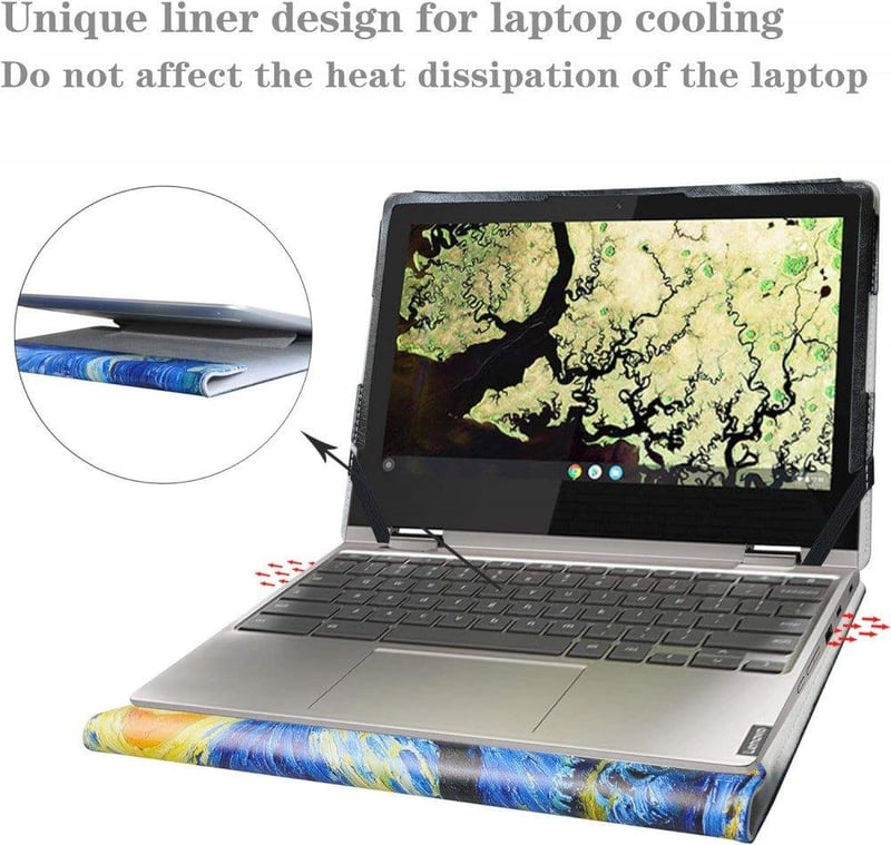 Lenovo Chromebook Bőr Védőtok - Csillagos Éjszaka Mintával, C340/Flex 3i/IdeaPad Kompatibilis
