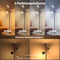 SIBRILLE Állólámpa 36W 2500LM - Távirányítós LED Dimmelhető 3 Fényforrással, 2700K-6500K Színhőmérséklet, Érintésvezérelt Modern Fekete Lámp 5