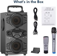 TOMPROAD Bluetooth Hangszóró 60W - Hordozható Vezeték Nélküli Hangfal Karaoke Funkcióval, FM Rádióval, LED Világítással és Távirányítóval 8