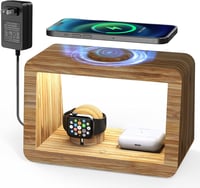 Alltripal 4 az 1-ben Vezeték Nélküli Töltőállomás Éjjeli Lámpával - iPhone, Apple Watch, AirPods Töltő Bambusz Dizájnnal 1