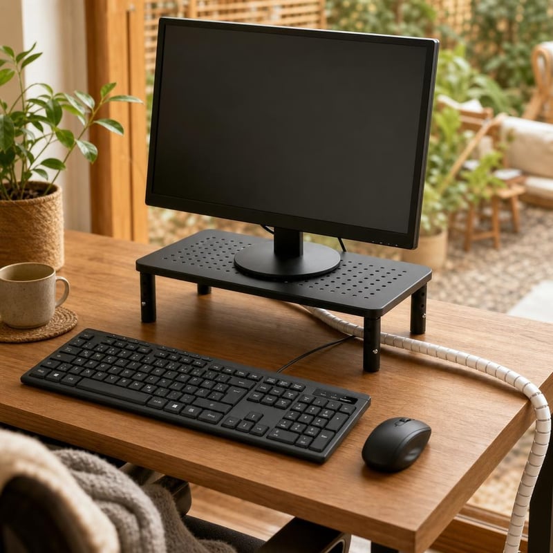 Balík pre home office: set klávesnica a myš + nastaviteľný stojan na monitor + špirálový organizér káblov