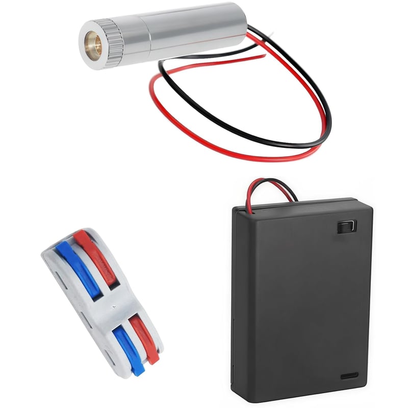 CTRICALVER 520 nm Zöld Kereszt Lézer Modul 3-5V - Műanyag Lencsével, Sorkapcsokkal és AA Elemtartóval - Ipari Szintezéshez, DIY Projektekhez