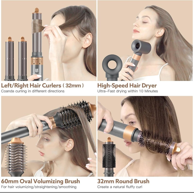 webeauty 5 az 1-ben Hajformázó és Hajszárító Kefe, 110.000 RPM Negatív Ionos Gyorsszárító, Meleglevegős Hajformázó Szett Autós Légbefúvóval,