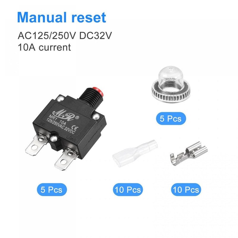 Túlterhelés Védő Biztosíték Szett 10A 125/250V AC 32V DC - 5 darabos