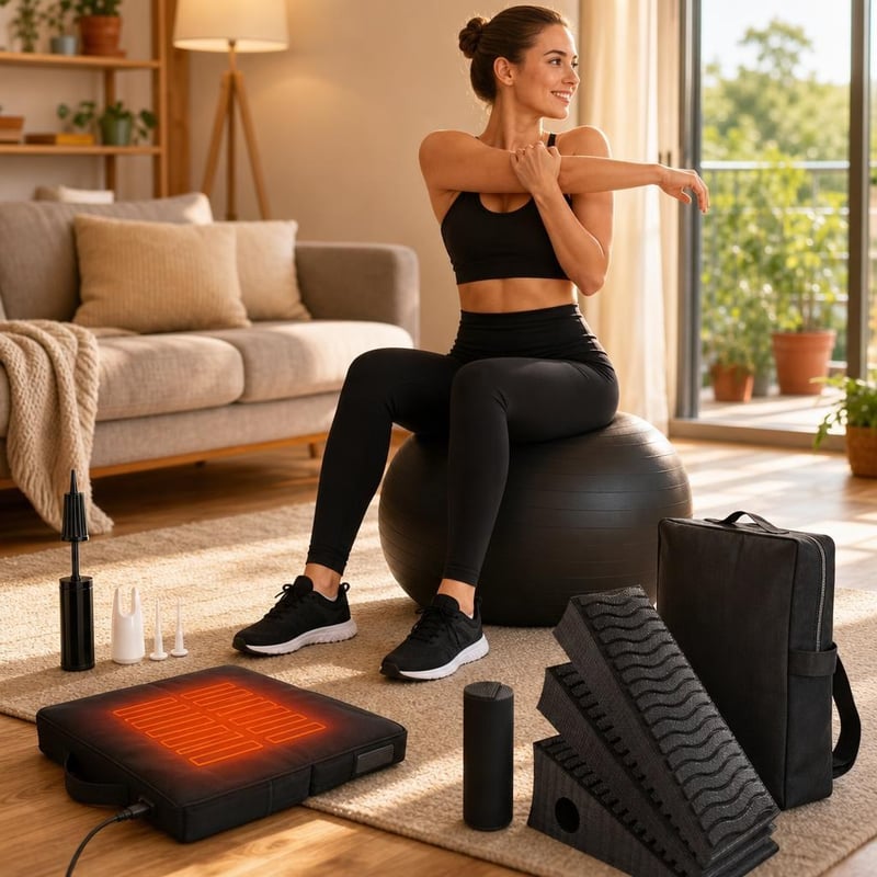 Fitness paket za tijelo: 1x lopta 65 cm + 1x rastezač listova + 1x masažni valjak + 1x grijani jastuk