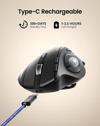 ProtoArc EM01 NL Trackball Egér - Állítható Szögű, Hüvelykujj Vezérlésű, Vezeték Nélküli, 3 Csatlakozási Mód, 5 DPI Szint, Újratölthető, Fek 6
