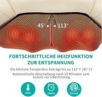 Nekteck Shiatsu Masszírozó Párna Melegítő Funkcióval - Nyak, Váll, Hát és Derék Masszázs Otthon, Irodában és Autóban - Állítható - Beige 4