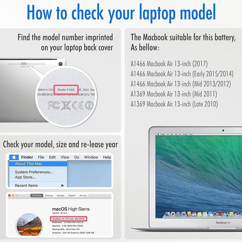 NinjaBatt MacBook Air 13" akkumulátor - 7200mAh, 2010-2017 modellekhez
