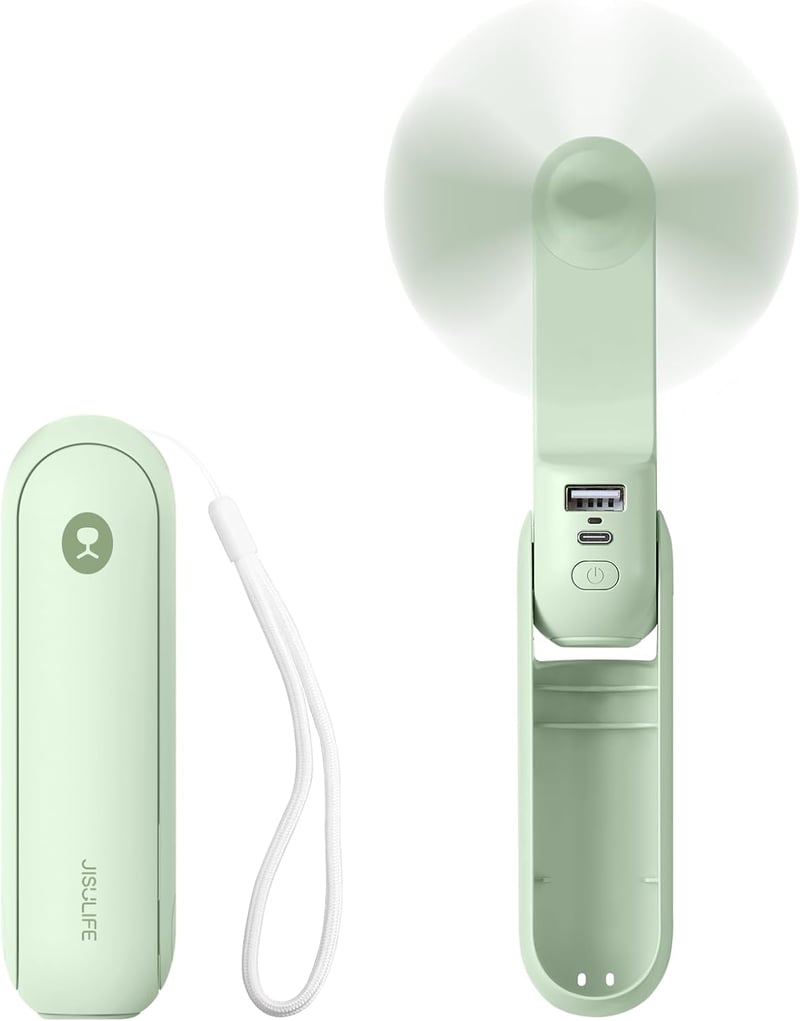 JISULIFE Kézi Ventilátor - Hordozható, Újratölthető, USB-s, 21 Órás Üzemidő, Mentazöld