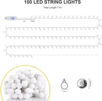 Bigzom LED Gömbfüzér 100 LED Meleg Fehér Fénnyel - 11m USB Fényfüzér Távirányítóval, 8 Világítási Móddal, Időzítővel - Kültéri/Beltéri Dekor 5