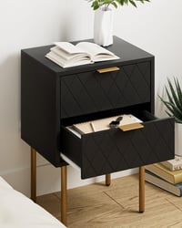 HEYZOEY Éjjeliszekrény 2 fiókkal, modern boho stílusú, fekete-arany 4