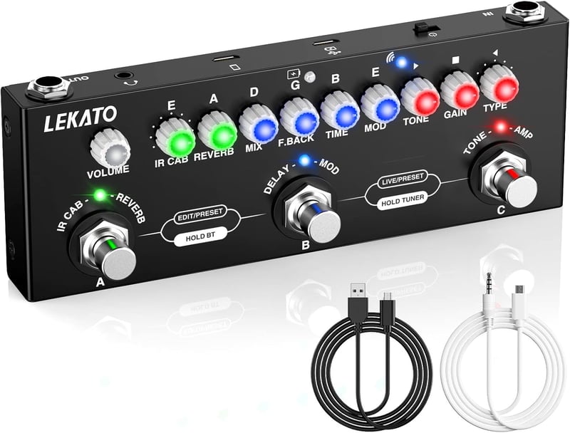 LEKATO gitár multieffekt pedál - 9 erősítő, IR-betöltés, Bluetooth 5.0, felvétel