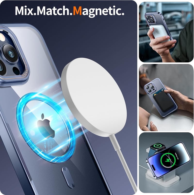 QiiStar iPhone 15 Pro Max MagSafe-kompatibilis átlátszó tok erős N52 mágnesekkel - Fekete