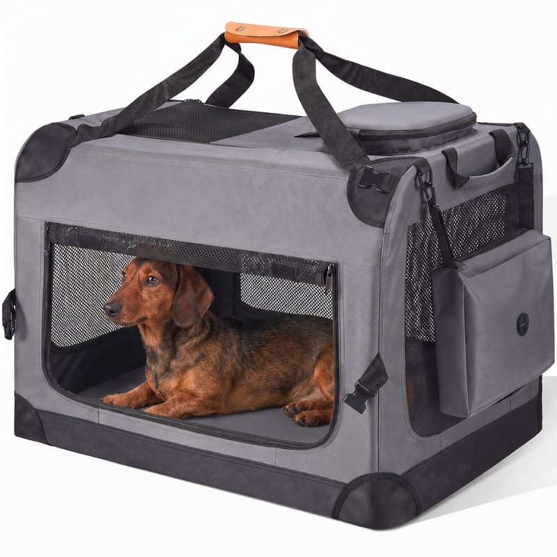 Geantă de transport pliabilă pentru animale de companie Morpilot 70x52x52 cm, gri închis, pentru câini și pisici — fără bol de hrănire (stare: vezi poza 2)