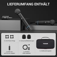 TONOR TW720 Bluetooth Vezeték Nélküli Mikrofon Szett - UHF Fém Újratölthető Mikrofonok (2db) 7-9 óra üzemidő 9
