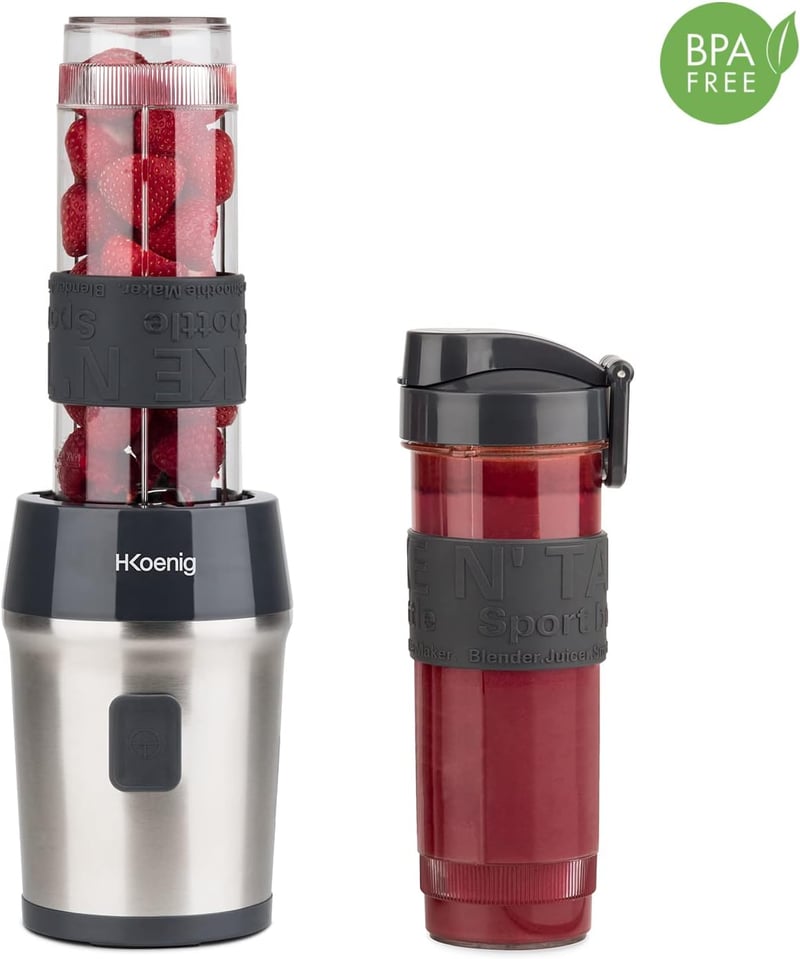H.Koenig SMOO9 Kompakt Smoothie Készítő - 570ml, BPA-mentes, 300W, 2 Hordozható Palackkal