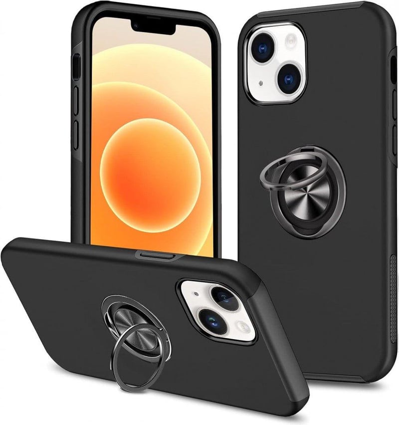 Apple iPhone 14 Fekete Mágneses Gyűrűs Védőtok