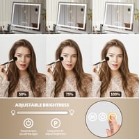 Sminktükör 50x62,5 cm LED Világítással - 3 Színhőmérsékletű Hollywood Tükör Érintésvezérléssel, 10X Nagyítással, USB  2