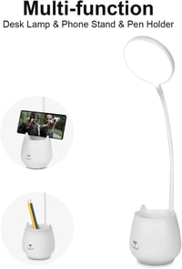 URAQT LED Asztali Lámpa Tolltartóval - Érintésvezérelt, Tölthető, Szemkímélő Olvasólámpa 3 Színhőmérséklettel, Állítható Fényerővel Tanulásh 5