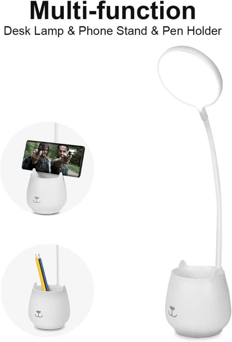 URAQT LED Asztali Lámpa Tolltartóval - Érintésvezérelt, Tölthető, Szemkímélő Olvasólámpa 3 Színhőmérséklettel, Állítható Fényerővel Tanulásh
