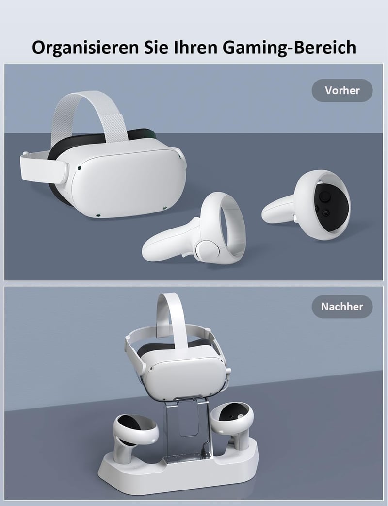 NexiGo Töltőállomás Oculus Quest 2-höz - Fejhallgató Tartó, Kontroller Dokkoló, Elite Strap Kompatibilis, LED Jelzőfény, 2 Újratölthető Akku