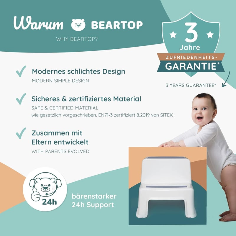 BEARTOP Prémium Kétlépcsős Gyerek Fellépő | Kék | 100kg Teherbírás | Csúszásgátló