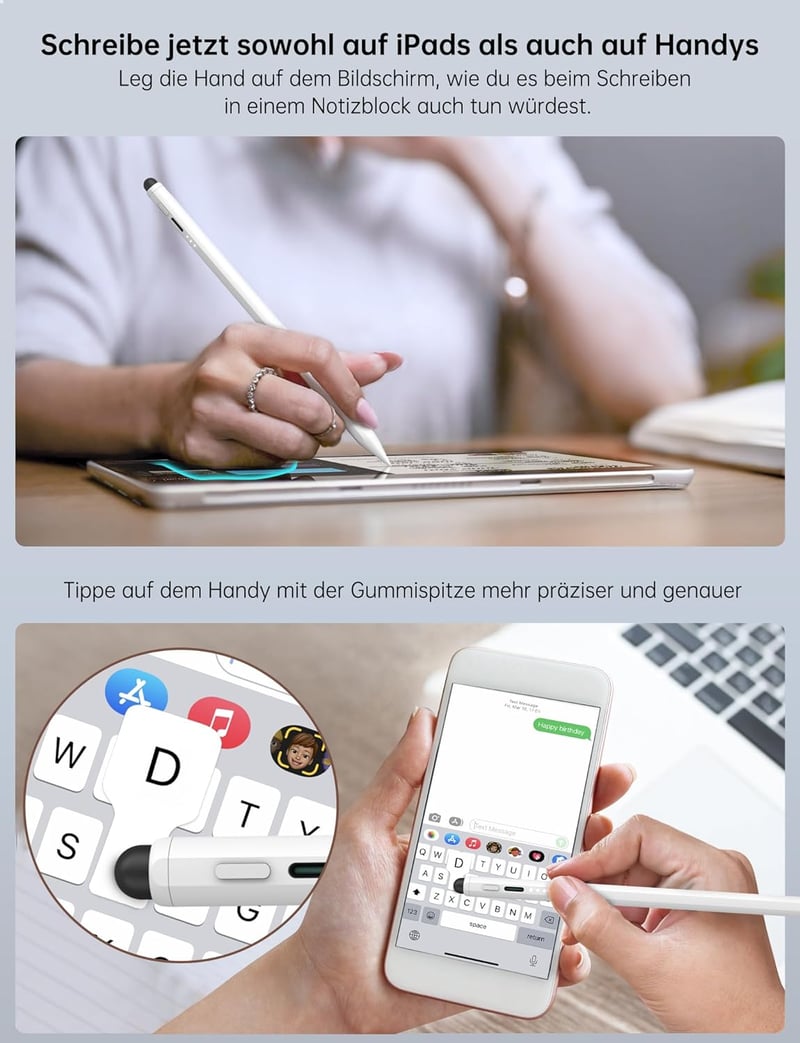 MEKO Apple Pencil Kompatibilis Érintőceruza Gumi Heggyel - Gyorstöltés és Dőlésérzékelés iPad Pro/Air/Mini Modellekhez 2018-2025