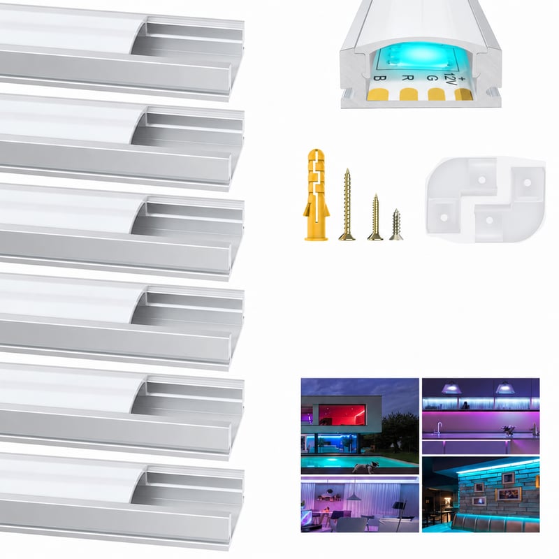Chesbung hliníkový U-profil pre LED pásy 6x1 m, s mliečnym krytom, žltý — Chýbajú kovové montážne úchytky a koncové krytky (stav: viď 2. obrázok)