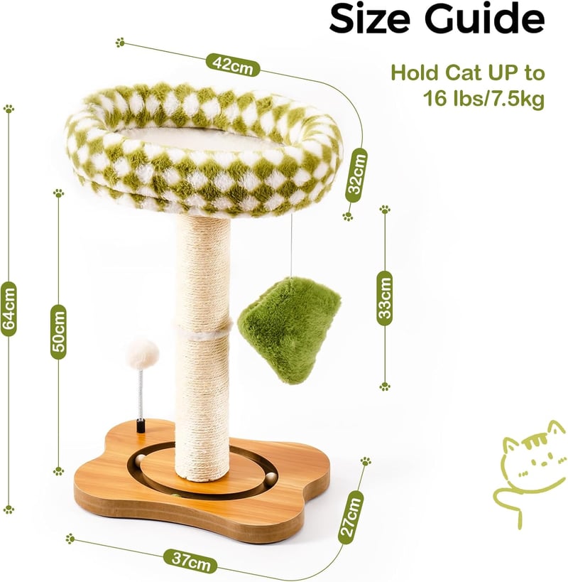 MEWOOFUN Macska Kaparófa 64 cm - Plüss Pihenőhellyel, Természetes Szizál Borítással, Játék Labdával