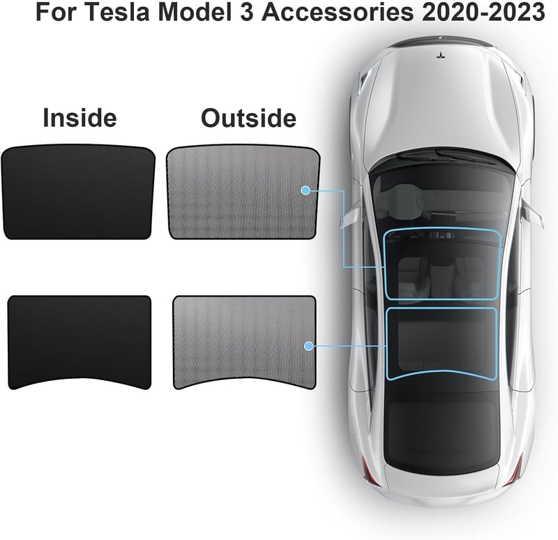 ShowEv Tesla Model 3 Napvédő Tető Árnyékoló - Összehajtható Napfénytető Árnyékoló Első és Hátsó Ablakokhoz - Fekete Autó Kiegészítő 2020-2023