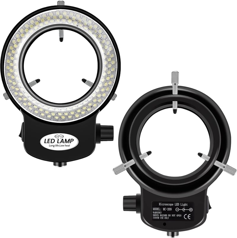 Tiamu LED Gyűrűs Mikroszkóp Világítás 144 LED-del, Állítható Fényerő 0-100%, 6000K Sztereó Mikroszkóp Lámpa Ékszerjavításhoz Fekete