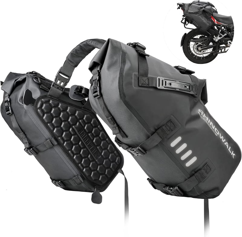 Rhinowalk Motoros Oldaltáska 28L Vízálló - Dupla Nyeregtáska Motorkerékpárhoz, Hőálló Anyag, Ütésálló Méhsejt Kialakítás, Könnyen Rögzíthető