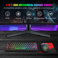 LexonElec 60% Mini Gamer Billentyűzet és Egér Szett - Fekete, RGB Háttérvilágítás, Mechanikus Érzetű, Ergonomikus, 12000 DPI Méhsejt Egér, U 2