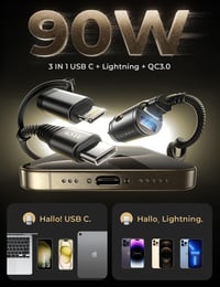 LISEN 90W-os USB szivargyújtó adapter autóba, iPhone és Samsung kompatibilis 2