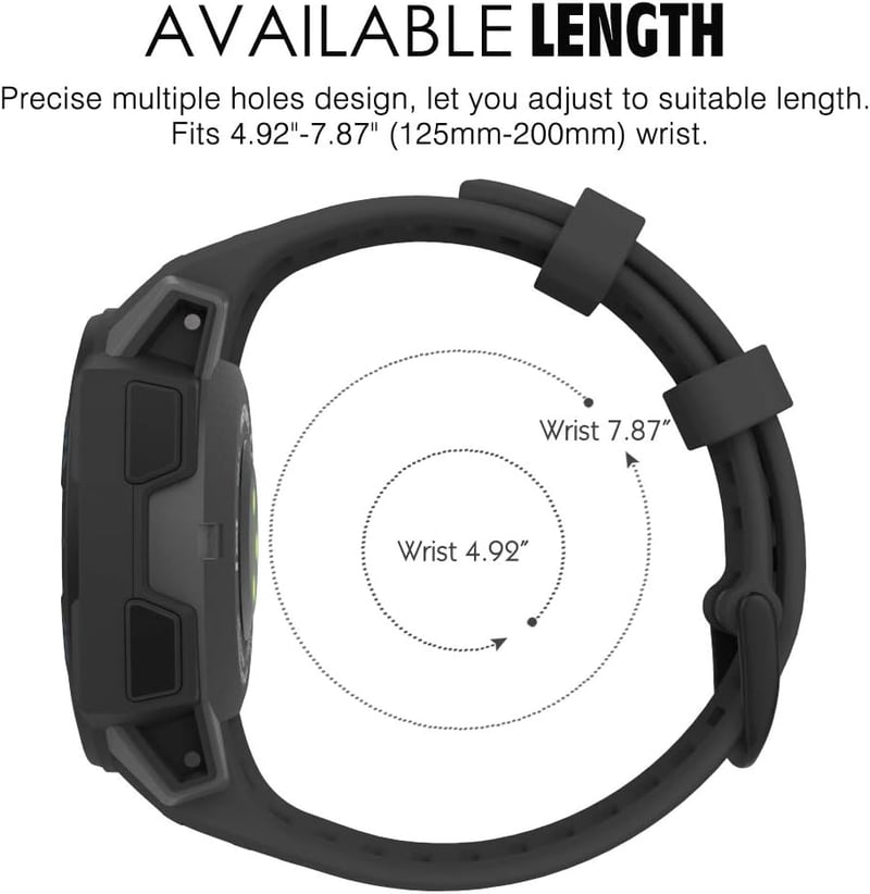 MoKo Szilikon Óraszíj Garmin Instinct/Instinct Solar/Tactical/Instinct 2 GPS Okosórához - Állítható Sportpánt Csuklóra (125-200mm), Fekete