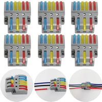 CTRICALVER Kompakt Vezetékösszekötő Készlet - 6db 3-6 Pólusú Elosztóblokk, Többszínű Elektromos Csatlakozó, 18 Csavarral, 250V/32A 1