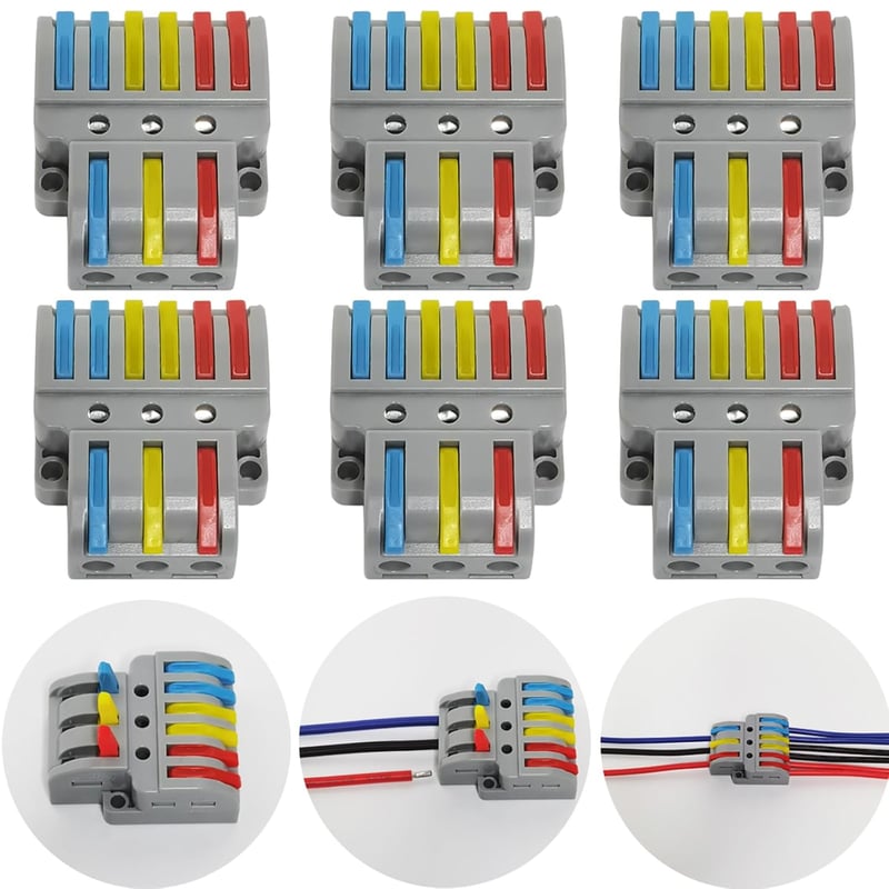 CTRICALVER Kompakt Vezetékösszekötő Készlet - 6db 3-6 Pólusú Elosztóblokk, Többszínű Elektromos Csatlakozó, 18 Csavarral, 250V/32A