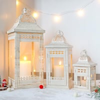 JHY DESIGN 3 db-os Gyertyalámpás Szett - 51/37/24 cm Fém Függő Lámpások Üvegbetéttel - Krémfehér Kerti Gyertyatartó Beltéri/Kültéri Dekoráci 4