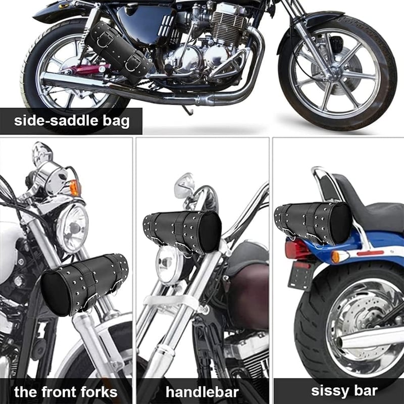Univerzális Motoros Szerszámtáska - Vízálló Fekete PU Bőr, 2 Pántos