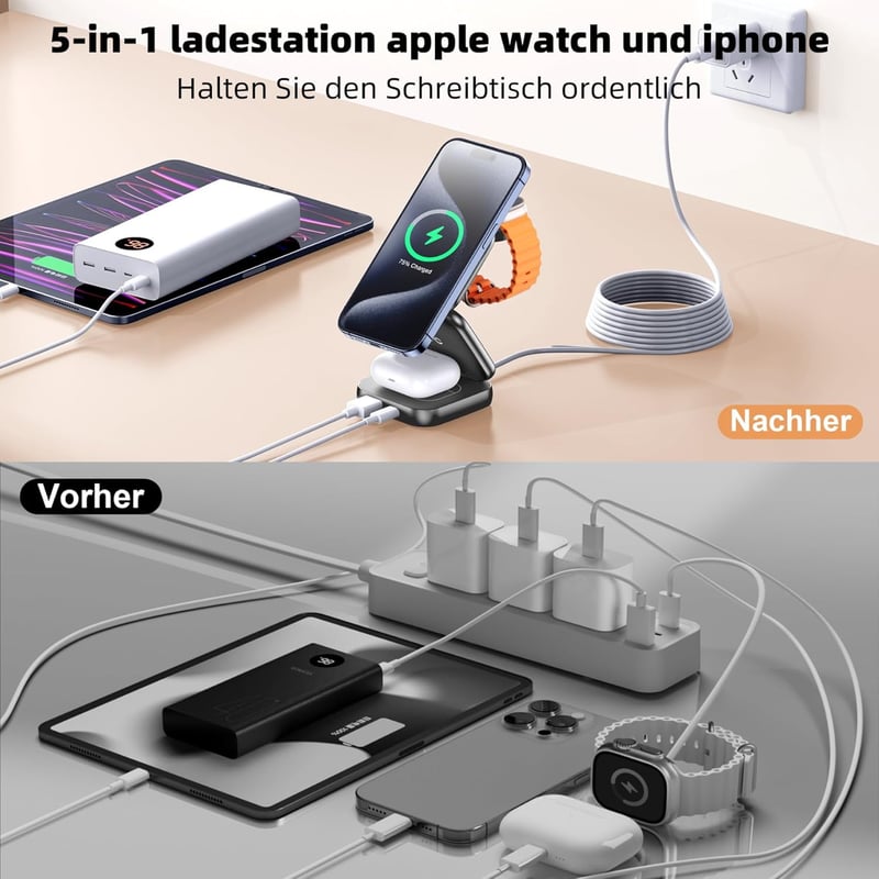 AC Island 5 az 1-ben MagSafe Kompatibilis iPhone Töltőállomás - Összecsukható Utazási Töltő iPhone 16/15/14/13/12, AirPods Pro, Apple Watch 