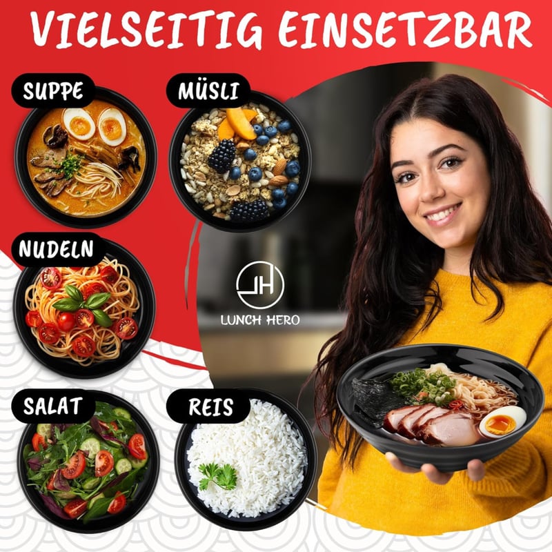 LunchHero Ramen Tál Szett 2 db 900 ml Melamin Japán Leveses Tányér