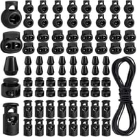 REJOECE 80 db Fekete Zsinórzár Készlet - 5/8 mm Cipőfűző Rögzítő, Kétutas Zsineglezáró Kabátokhoz, Sportruházathoz, Hátizsákokhoz, 4m Rugalm 1