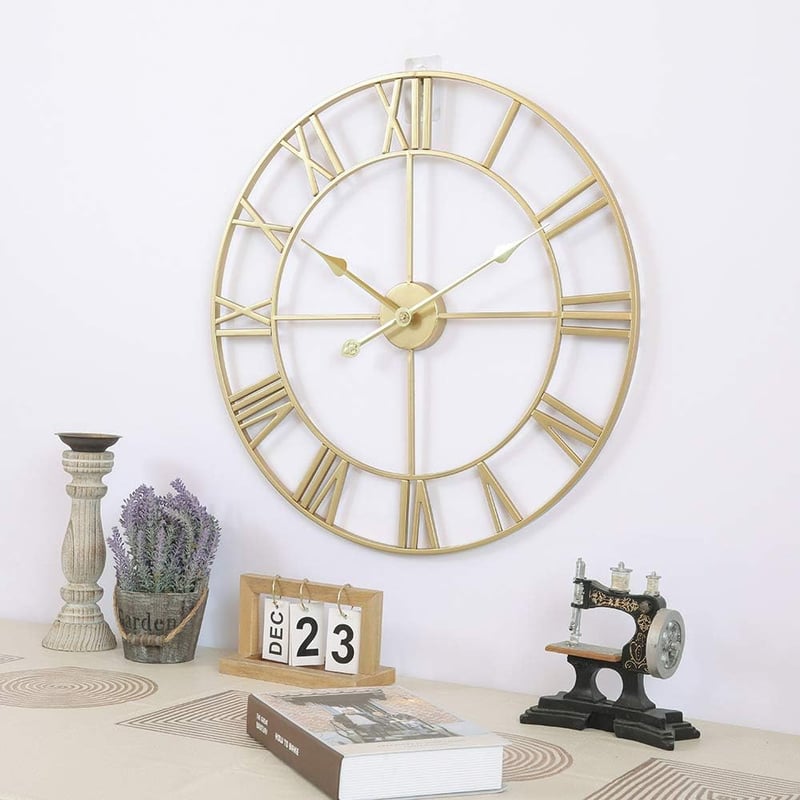 HAITANG Vintage Fém Falióra - 60 cm, Fekete, Római Számokkal, Csendes Működés, Nappali, Hálószoba, Konyha Dekoráció