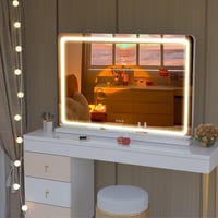 Hasipu LED Sminktükör 58x46 cm - Kerek Fehér Kozmetikai Tükör Érintőképernyős Vezérléssel, 3 Fokozatú Tompítható Világítással, Alumínium Ker 6