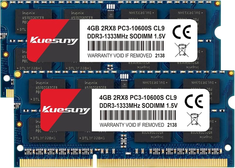 Kuesuny 8GB (2x4GB) DDR3 1333MHz Sodimm RAM - Laptop Memória Bővítés, PC3-10600S, 1.5V, CL9, 204 Pin, Kék