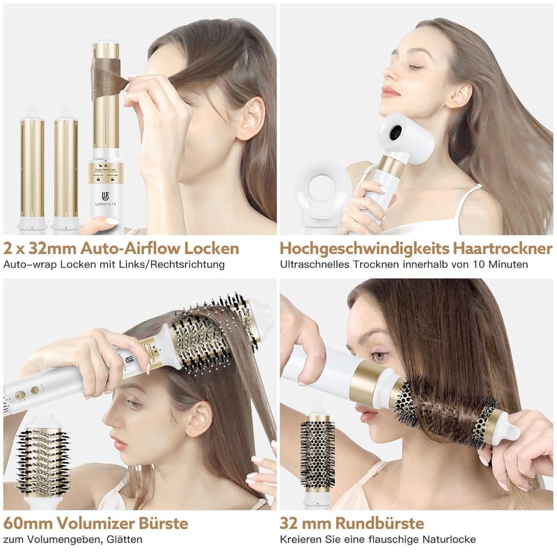 Webeauty 5 az 1-ben Ionos Hajformázó Szett - Hajszárító, Göndörítő, Volumennövelő, Körkefe és Hajvasaló