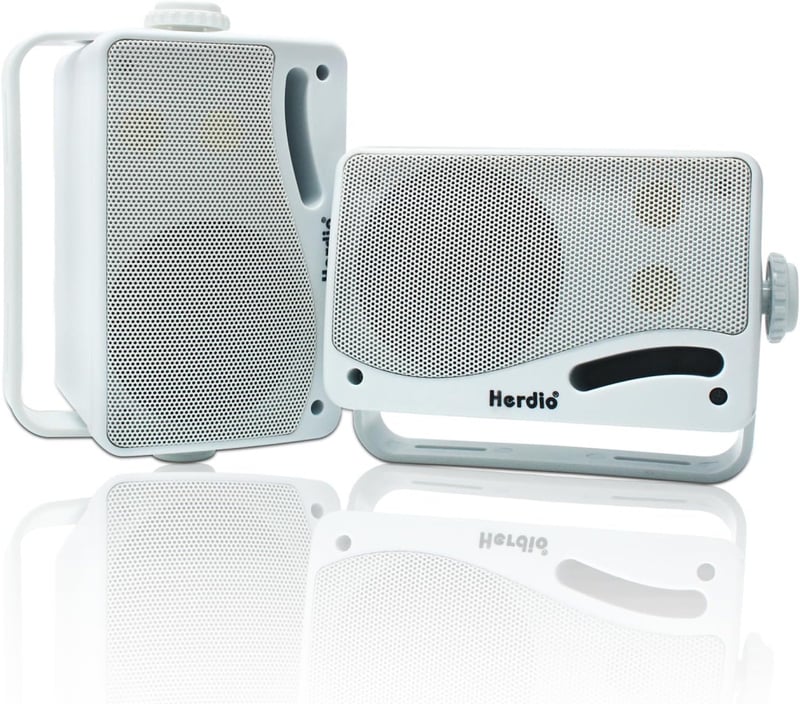 Herdio 3,5" Bluetooth Kültéri Hangszórópár, 200W, 3-Utas, Vízálló, Falra Szerelhető, Hajóra, Teraszra, Kertbe - Fehér