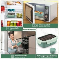 Sinnsally 1250ml Ételhordó Osztott Rekeszekkel és Evőeszközzel - Green 6