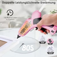 Rekovan 80/200W Ipari Ragasztópisztoly Rózsaszín - Gyors Felfűtésű Kétfokozatú Melegragasztó Készlet 30db Rúddal (10 Színes) Barkácsoláshoz, 2