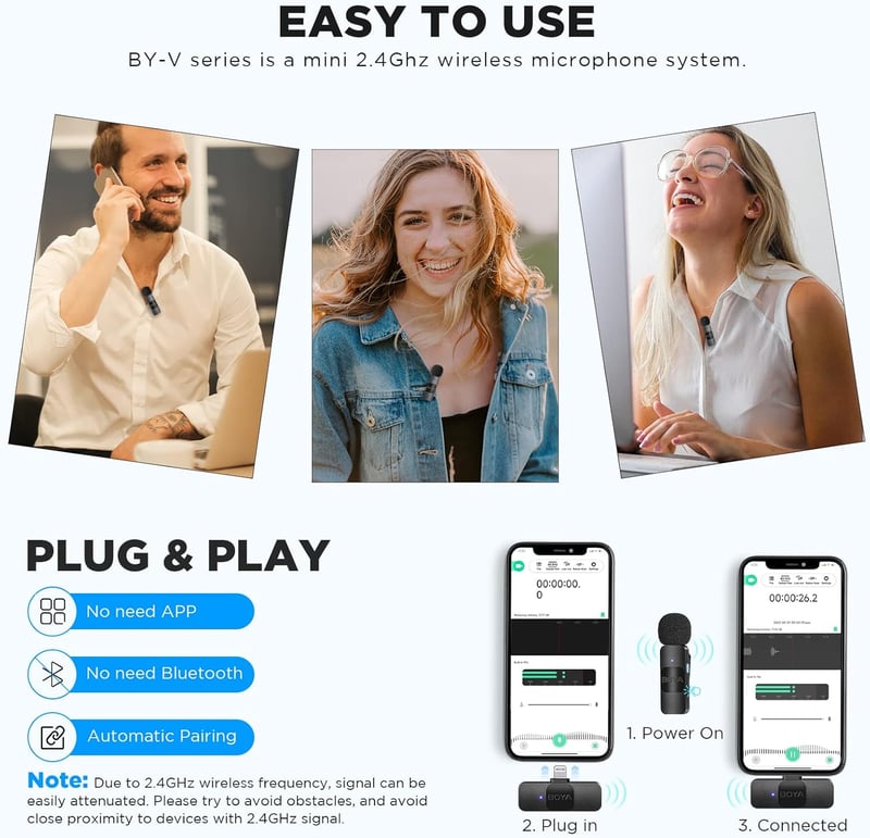 BOYA vezeték nélküli csíptetős mikrofon iPhone-hoz, zajszűrős, vlogokhoz